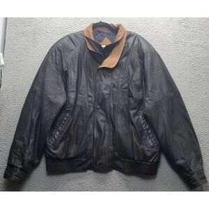 Vintage Remy Leather Jacket Mens 46 Black Lined Long Sleeve Snap Inside Zip USA